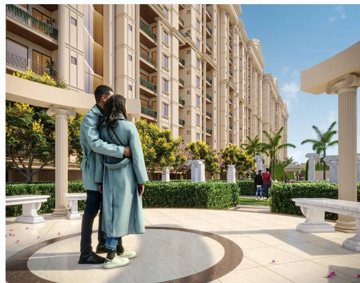 Colonnaded courtyard with Greek-inspired architecture, Ajmer Road luxury residences