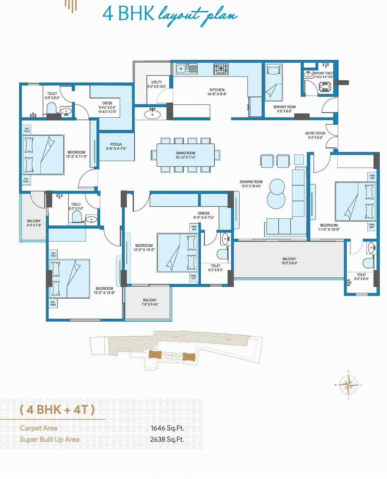 Typical 4 BHK floor plan