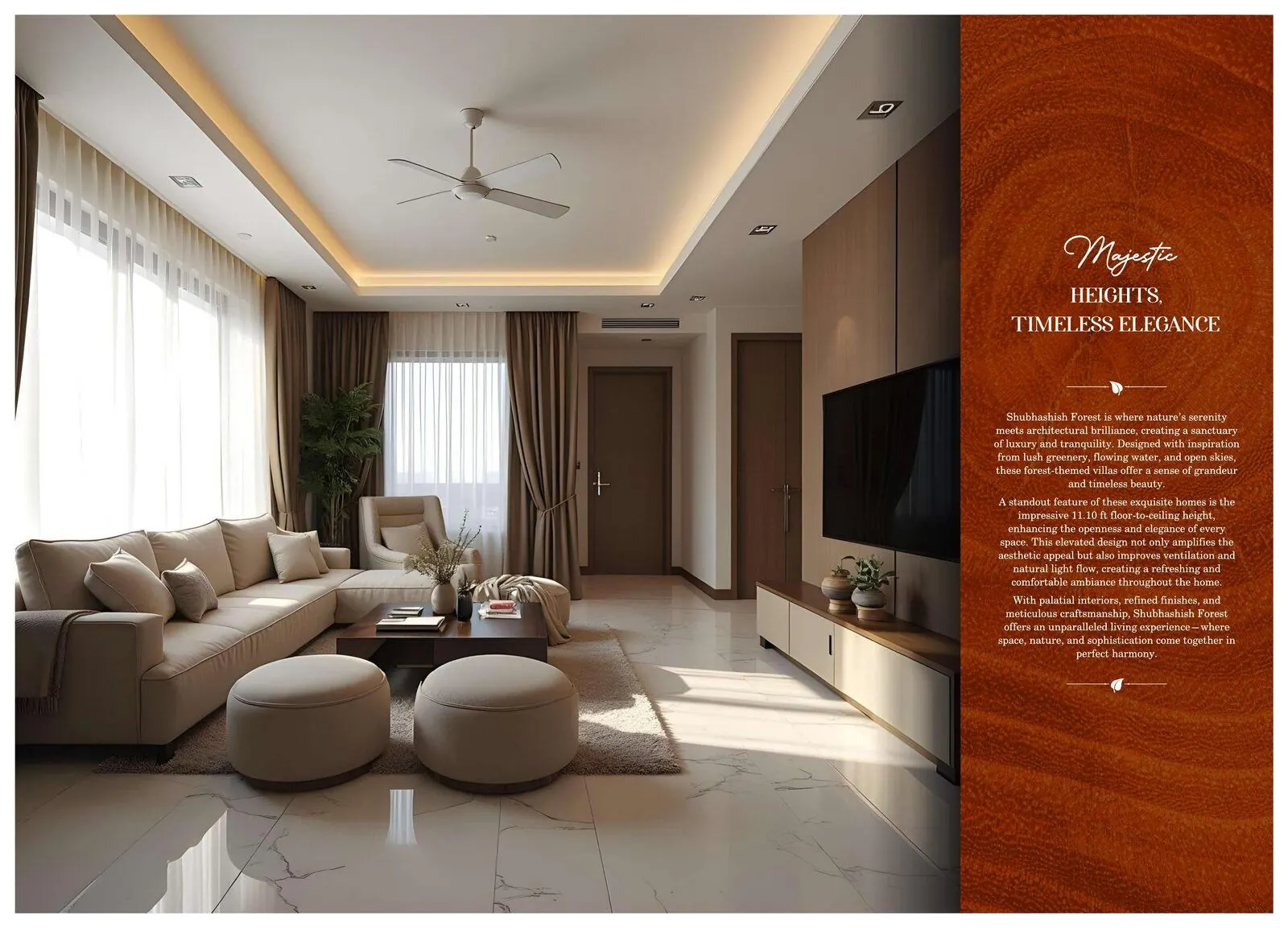 11'10" ceiling-height living room interior, Shubhashish Forest triplex villa, SEZ Road Jaipur