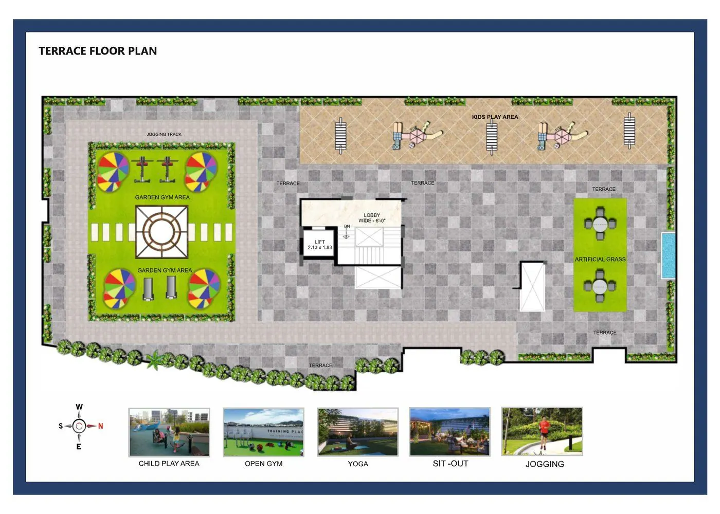 Terrace floor plan with jogging track, garden gym and kids play area, Krishna Kunj Height 2, Vaishali Nagar
