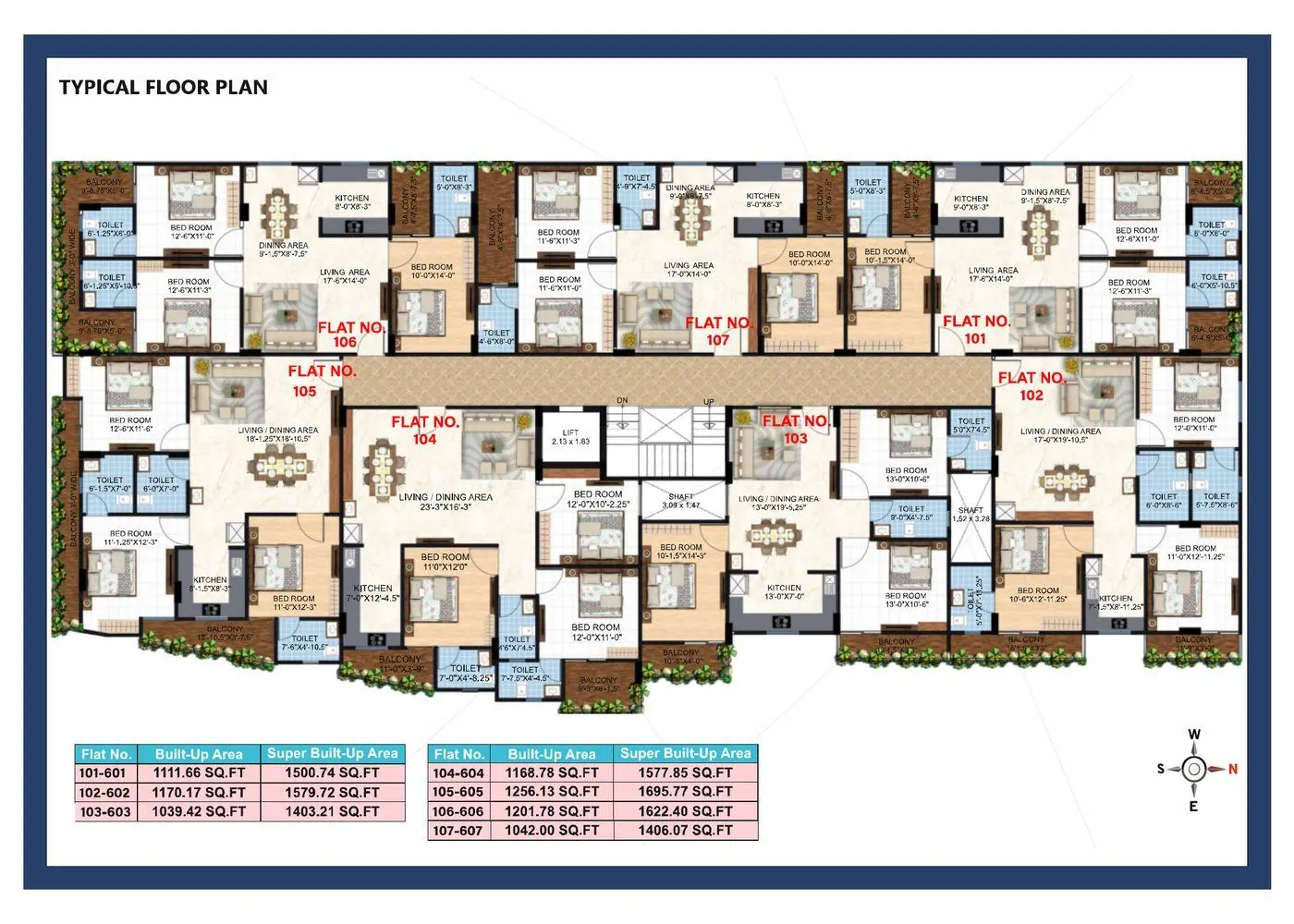 Typical floor plan, Krishna Kunj Height 2, Vaishali Nagar, showing 7 flats per floor